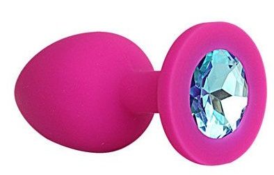 Ярко-розовая анальная пробка с голубым кристаллом - 9,5 см. - Bior toys - купить с доставкой в Нижнем Новгороде