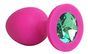 Ярко-розовая анальная пробка с зеленым кристаллом - 9,5 см. - Bior toys - купить с доставкой в Нижнем Новгороде