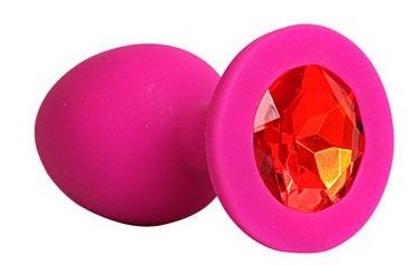 Ярко-розовая анальная пробка с красным кристаллом - 9,5 см. - 1137 - купить с доставкой в Нижнем Новгороде