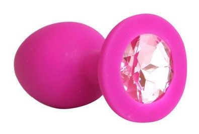 Ярко-розовая анальная пробка с нежно-розовым кристаллом - 9,5 см. - Bior toys - купить с доставкой в Нижнем Новгороде