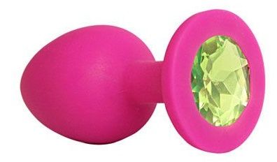 Ярко-розовая анальная пробка с салатовым кристаллом - 9,5 см. - Bior toys - купить с доставкой в Нижнем Новгороде