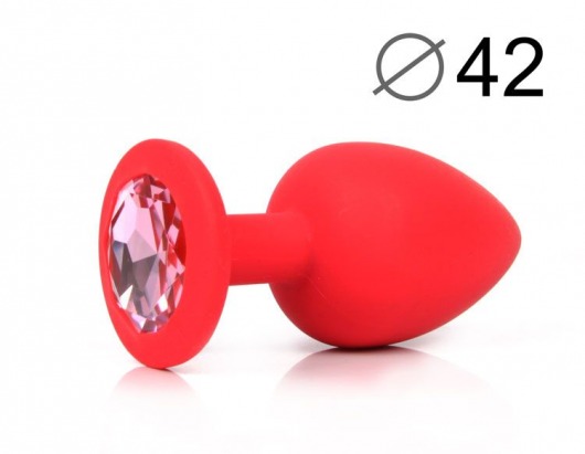 Красная анальная пробка с розовым кристаллом - 9,5 см. - Bior toys - купить с доставкой в Нижнем Новгороде