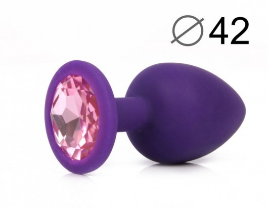 Фиолетовая анальная пробка с розовым кристаллом - 9,5 см. - Bior toys - купить с доставкой в Нижнем Новгороде