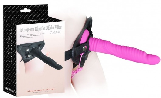 Розовый страпон 8 inch Strap-on Ripple Dildo Vibe - 21 см. - Howells - купить с доставкой в Нижнем Новгороде