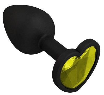 Черная силиконовая пробка с желтым кристаллом-сердцем - 8,5 см. - Джага-Джага - купить с доставкой в Нижнем Новгороде