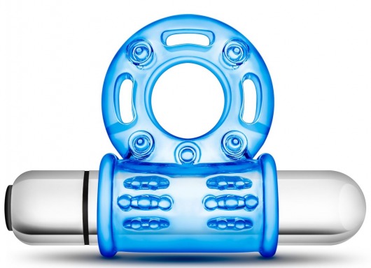 Голубое эрекционное виброкольцо 10 Function Vibrating Mega Bull Ring - Blush Novelties - в Нижнем Новгороде купить с доставкой