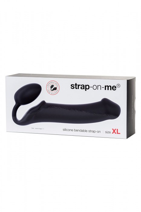 Черный безремневой страпон Silicone Bendable Strap-On XL - Strap-on-me - купить с доставкой в Нижнем Новгороде