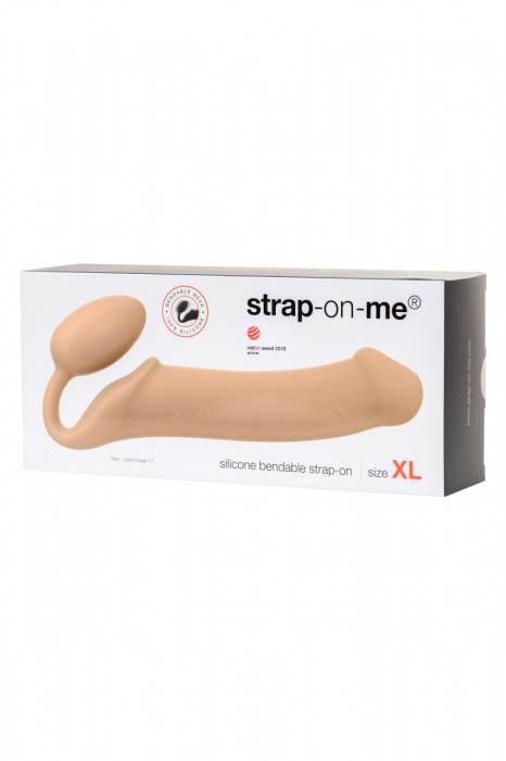 Телесный безремневой страпон Silicone Bendable Strap-On XL - Strap-on-me - купить с доставкой в Нижнем Новгороде