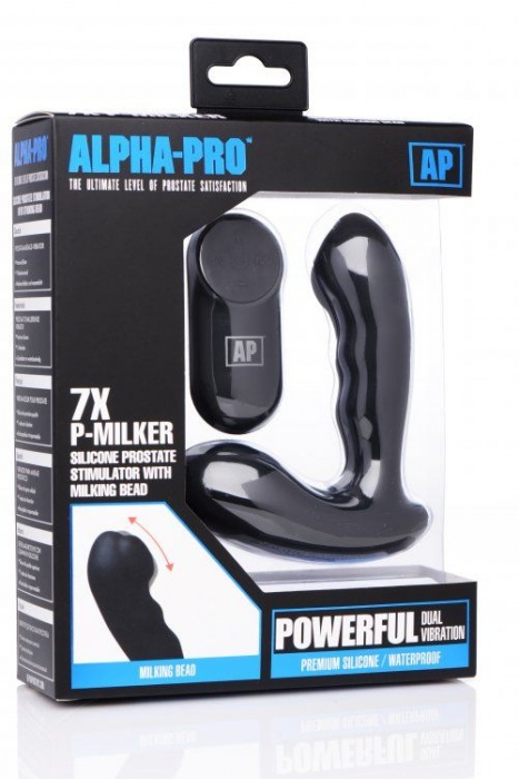 Черный стимулятор простаты Alpha-Pro 7X P-Milker Silicone Prostate Stimulator with Milking Bead - XR Brands - в Нижнем Новгороде купить с доставкой