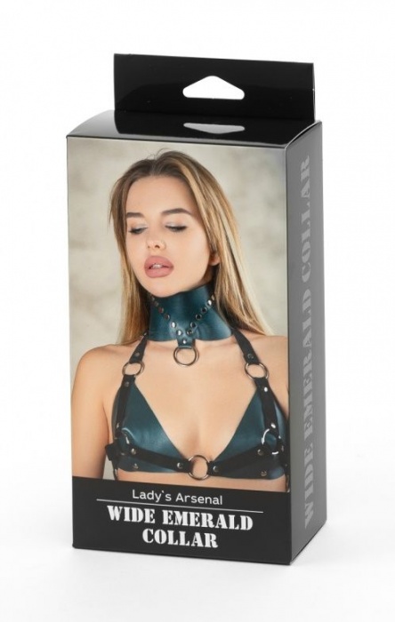 Изумрудный широкий ошейник Ladys Arsenal с заклепками - БДСМ Арсенал - купить с доставкой в Нижнем Новгороде