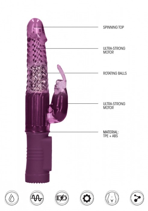 Фиолетовый вибратор-кролик Rotating Rabbit - 23 см. - Shots Media BV