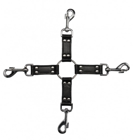 Черный крестообразный фиксатор 4-way Leather Hogtie Cross Hogtie - Shots Media BV - купить с доставкой в Нижнем Новгороде