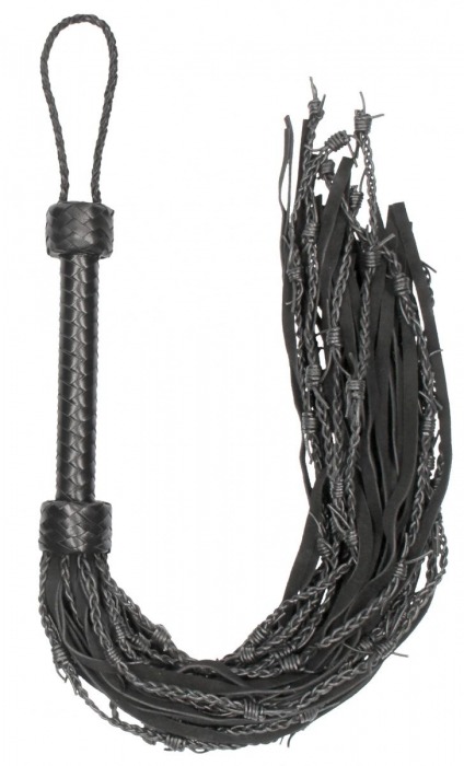 Черная многохвостая плетеная плеть Leather Suede Barbed Wired Flogger - 76 см. - Shots Media BV - купить с доставкой в Нижнем Новгороде