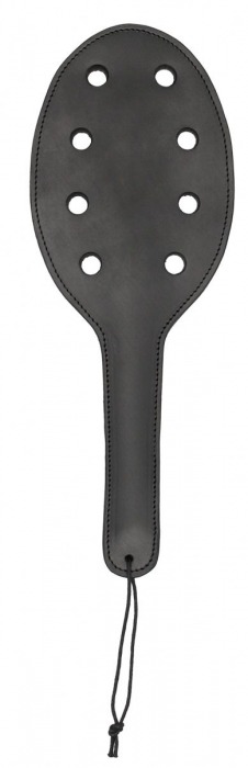 Черная шлепалка Saddle Leather Paddle With 8 Holes - 40 см. - Shots Media BV - купить с доставкой в Нижнем Новгороде