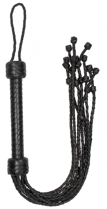 Черная многохвостая плетеная плеть Short Leather Braided Flogger - 69 см. - Shots Media BV - купить с доставкой в Нижнем Новгороде