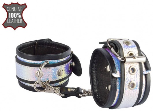 Черные наручники с голографическими вставками на регулируемых ремешках - Sitabella - купить с доставкой в Нижнем Новгороде
