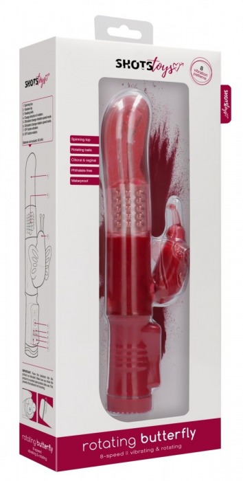 Красный вибратор-кролик Rotating Butterfly - 22,8 см. - Shots Media BV
