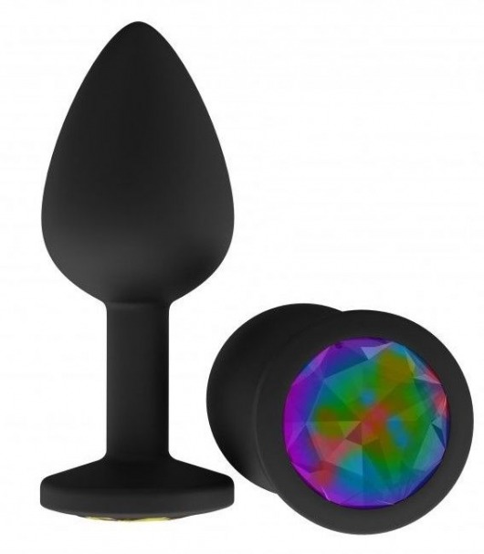 Чёрная анальная втулка с разноцветным кристаллом - 7,3 см. - Джага-Джага - купить с доставкой в Нижнем Новгороде