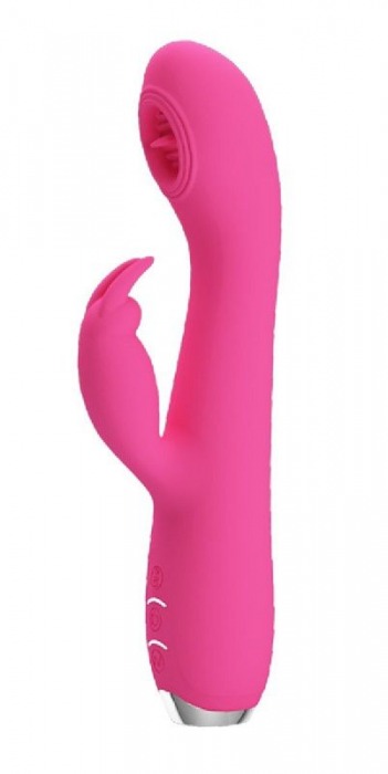 Розовый вибромассажер-кролик Rachel с имитацией оральных ласк - 19,9 см. - Baile