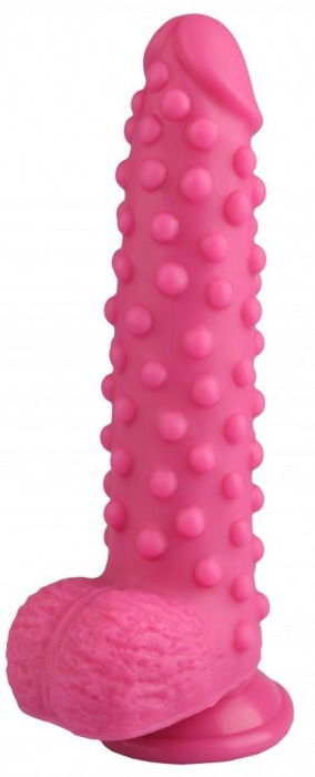 Розовый реалистичный фаллоимитатор с пупырышками на присоске - 23,5 см. - Джага-Джага