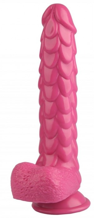 Розовый реалистичный фаллоимитатор с чешуйками на присоске - 24 см. - Джага-Джага