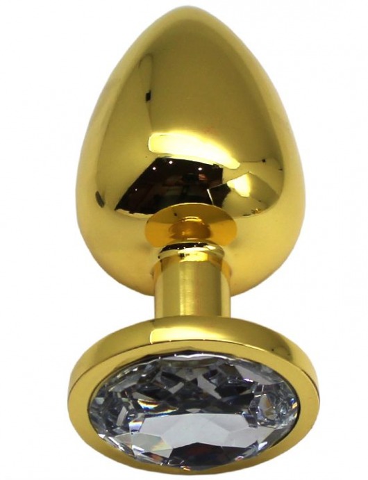 Золотистая анальная пробка с прозрачным кристаллом - 9 см. - Eroticon - купить с доставкой в Нижнем Новгороде
