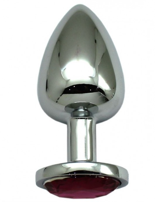 Серебристая анальная пробка с малиновым кристаллом - 9 см. - Eroticon - купить с доставкой в Нижнем Новгороде