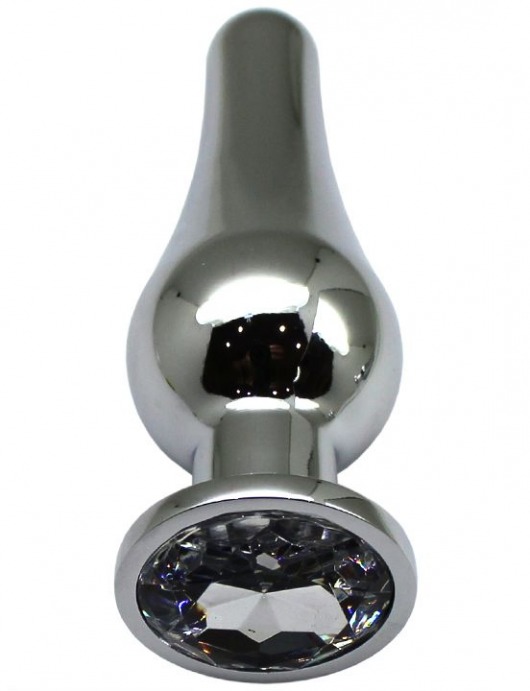 Серебристая анальная пробка с прозрачным кристаллом - 13 см. - Eroticon - купить с доставкой в Нижнем Новгороде