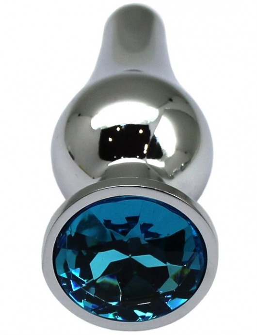 Серебристая анальная пробка с голубым кристаллом - 9,4 см. - Eroticon - купить с доставкой в Нижнем Новгороде