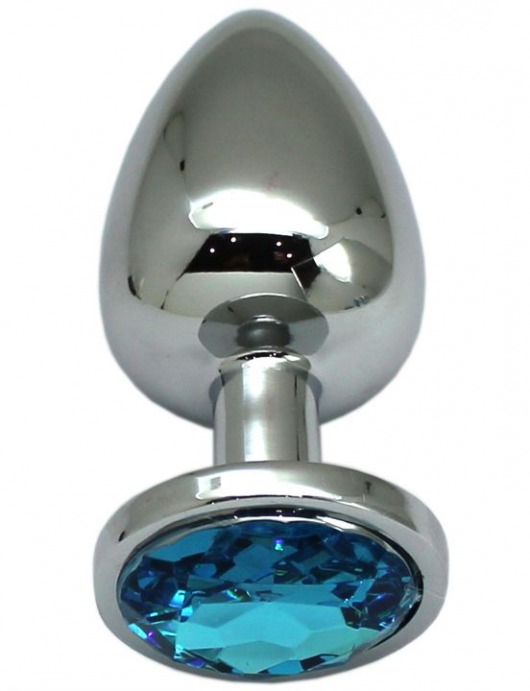 Серебристая анальная пробка с голубым кристаллом - 9 см. - Eroticon - купить с доставкой в Нижнем Новгороде