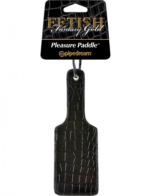 Чёрная с золотом шлепалка Gold Pleasure Paddle - Pipedream - купить с доставкой в Нижнем Новгороде