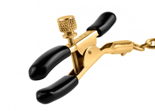Чёрные с золотом зажимы на соски Gold Chain Nipple Clamps - Pipedream - купить с доставкой в Нижнем Новгороде