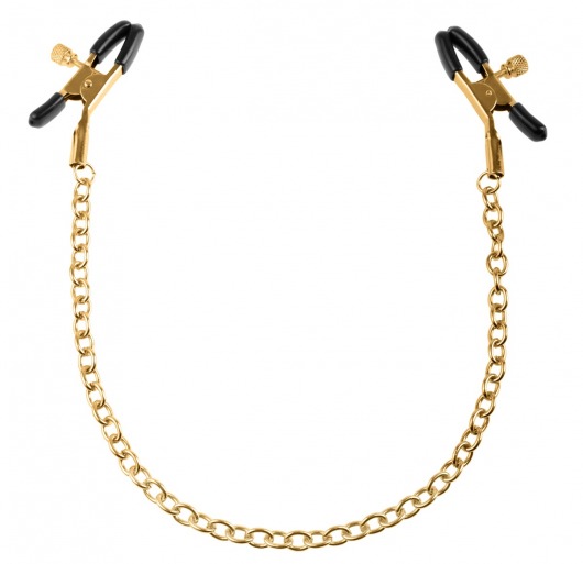 Чёрные с золотом зажимы на соски Gold Chain Nipple Clamps - Pipedream - купить с доставкой в Нижнем Новгороде