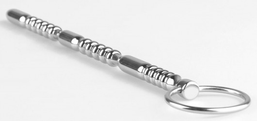 Серебристый фигурный уретральный стимулятор с кольцом - 20,5 см. - Джага-Джага - купить с доставкой в Нижнем Новгороде