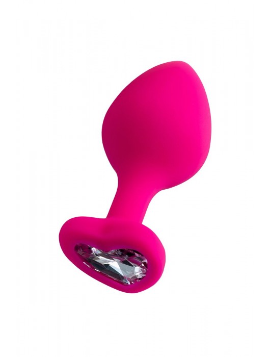Розовая анальная втулка Diamond Heart с прозрачным кристаллом - 8 см. - ToyFa - купить с доставкой в Нижнем Новгороде