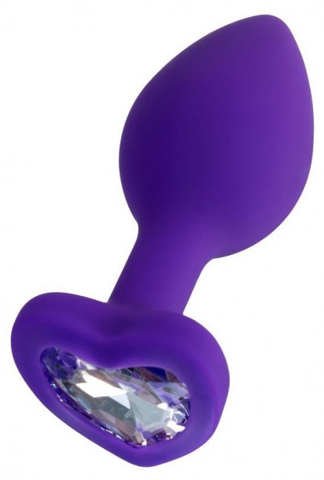 Фиолетовая анальная втулка Diamond Heart с прозрачным кристаллом - 7 см. - ToyFa - купить с доставкой в Нижнем Новгороде