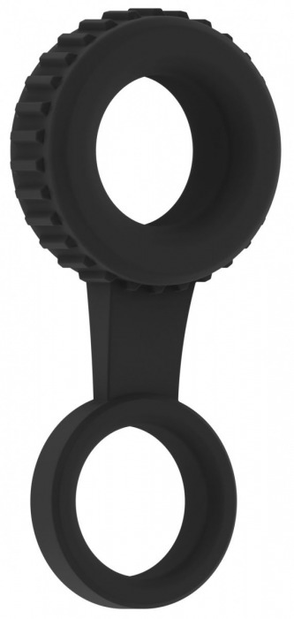 Черное кольцо для пениса и мошонки N 47 Cockring with Ball Strap - Shots Media BV - в Нижнем Новгороде купить с доставкой