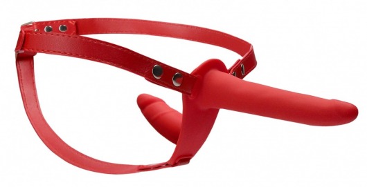 Красный двойной страпон Adjustable на ремешках - 16 см. - Shots Media BV - купить с доставкой в Нижнем Новгороде