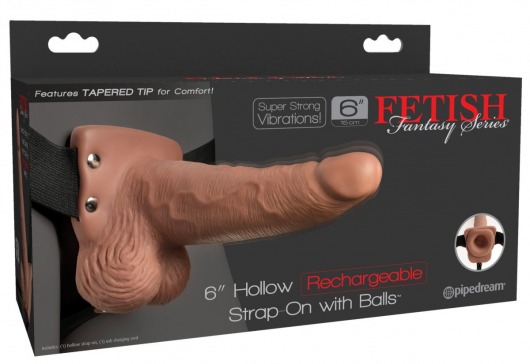 Кофейный перезаряжаемый вибрострапон 6  Hollow Rechargeable Strap-On Remote - 17,5 см. - Pipedream - купить с доставкой в Нижнем Новгороде
