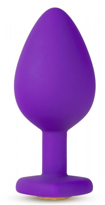 Фиолетовая анальная пробка Bling Plug Medium с золотистым стразом - 8,3 см. - Blush Novelties - купить с доставкой в Нижнем Новгороде