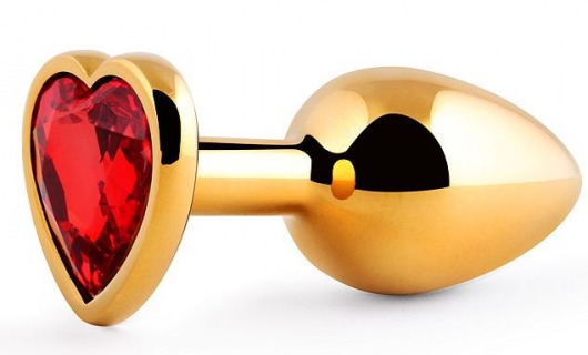Золотистая анальная пробка с красным стразом-сердечком - 8 см. - Anal Jewelry Plug - купить с доставкой в Нижнем Новгороде