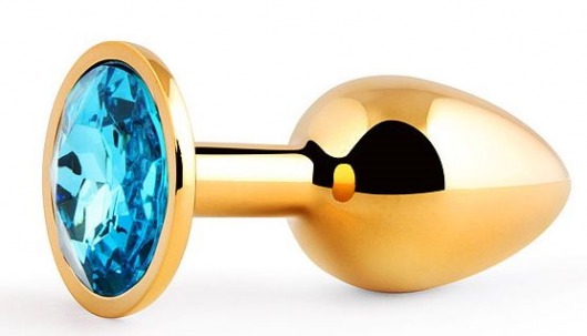 Золотистая анальная пробка с голубым стразом - 7,2 см. - Anal Jewelry Plug - купить с доставкой в Нижнем Новгороде