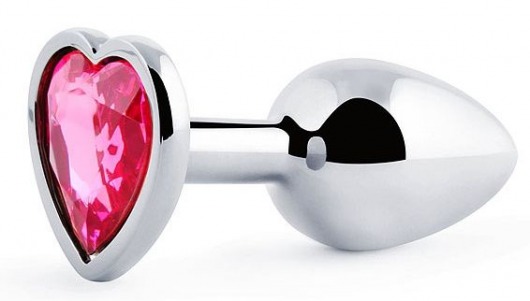 Серебристая анальная пробка с розовым кристаллом-сердечком - 7 см. - Anal Jewelry Plug - купить с доставкой в Нижнем Новгороде