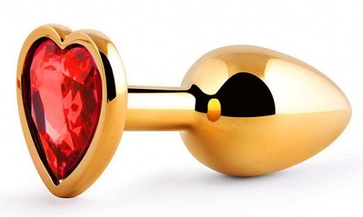 Золотистая анальная пробка с красным стразом-сердечком - 7 см. - Anal Jewelry Plug - купить с доставкой в Нижнем Новгороде