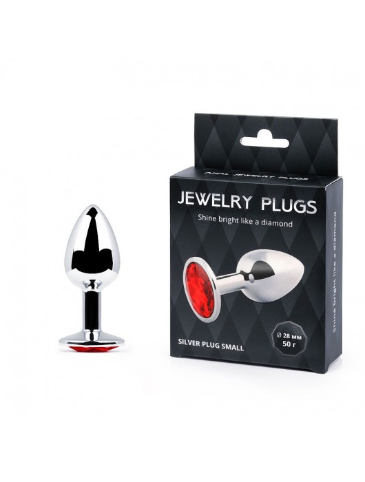 Серебристая анальная пробка с красным стразом - 7,2 см. - Anal Jewelry Plug - купить с доставкой в Нижнем Новгороде