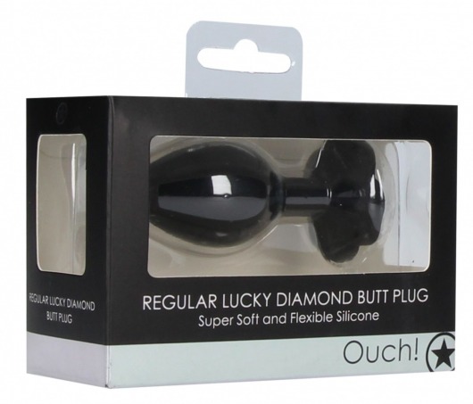 Черная анальная пробка с прозрачным кристаллом-клевером Lucky Diamond Butt Plug - 9,6 см. - Shots Media BV - купить с доставкой в Нижнем Новгороде