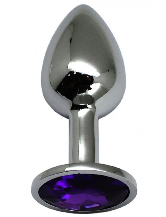 Серебристая анальная втулка с фиолетовым стразом - 7 см. - Eroticon