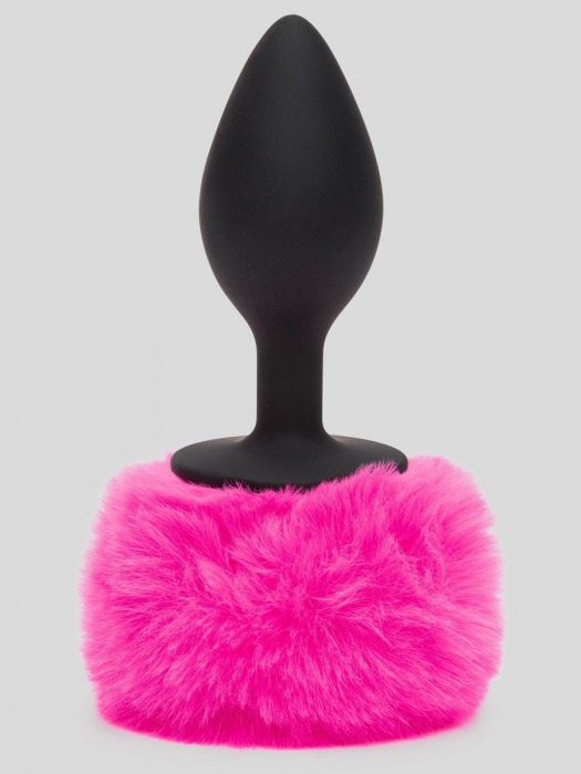 Черная анальная пробка с розовым хвостом Medium Bunny Tail Butt Plug - Happy Rabbit