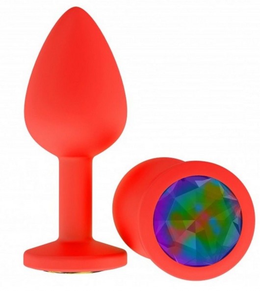 Красная анальная втулка с разноцветным кристаллом - 7,3 см. - Джага-Джага - купить с доставкой в Нижнем Новгороде