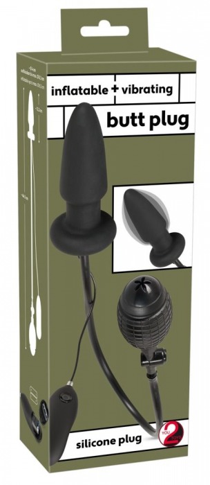 Черная надувная анальная пробка Inflatable Vibrating Butt Plug - 12,2 см. - Orion